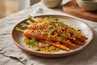 Knapperige ovenwortels met bruine boter en crunchy topping