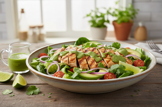 Gegrilde kipsalade met koriander-limoendressing