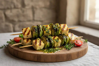 Koolspiesen met halloumi en kruidige olie