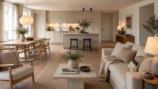 Cocina abierta y salón al estilo escandinavo