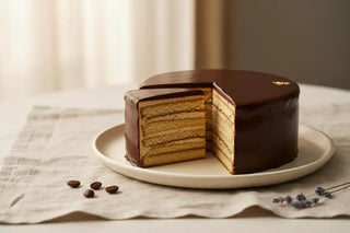 Opera-achtige laagjescake met koffie en chocolade
