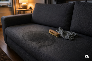 For vådt rengjort sofa med vandring og uegnet skurebørste