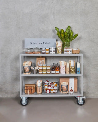 Chariot étagère sur roulettes gris avec trois niveaux