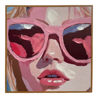 Trätavla Pink Sunglasses – Popkonst-solglasögon 30x30 cm