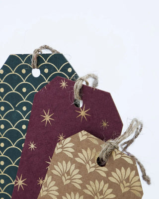 Etiquetas de regalo Saa oro verde burdeos