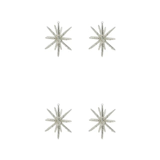 Kerstster Spike zilver glitter glas groot - 4 stuks