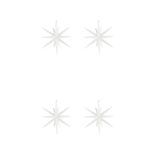 Kerstster Spike wit glitter glas groot - 4 stuks