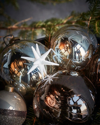 Kerstster Spike wit glitter glas klein - 4 stuks