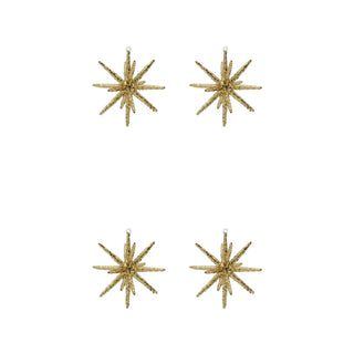 Kerstster Spike bruin glitter glas groot - 4 stuks