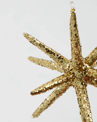 Kerstster Spike bruin glitter glas groot - 4 stuks