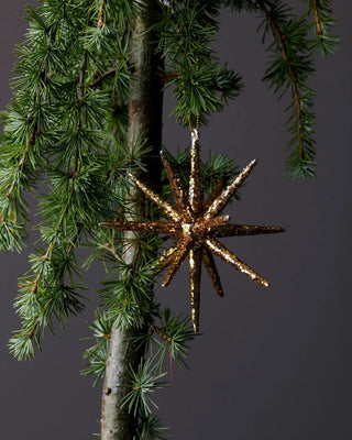 Kerstster Spike bruin glitter glas groot - 4 stuks