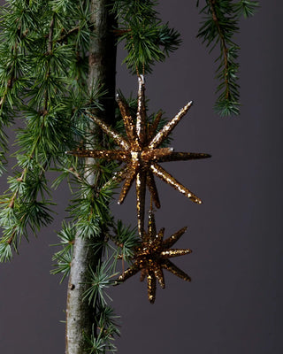 Kerstster Spike bruin glitter glas groot - 4 stuks