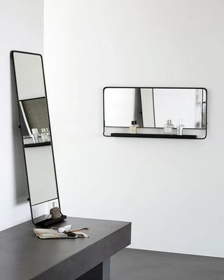 Espejo de pared con estante metal negro 45x110cm