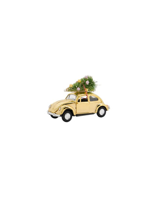 Kerstdecoratie auto goudkleurig met kerstboom