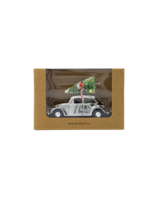 Mini kerstauto zilver met boomdecoratie