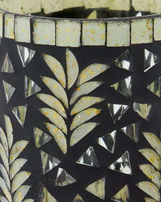 Theelichthouder Palm zwart glasmozaïek 8cm