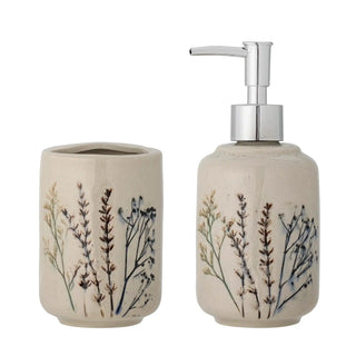 Ensemble distributeur de savon en céramique nature Bea