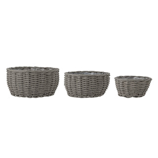 Flower pot set poly rattan grey fioria - set of 3