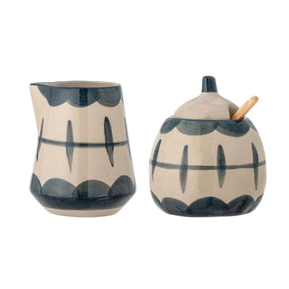 Milk jug and sugar bowl earthenware blue Allium