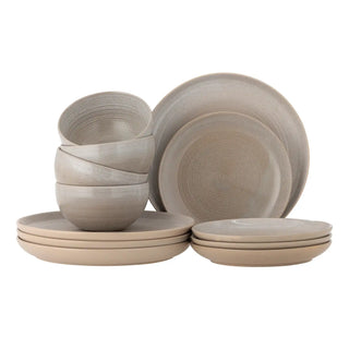 Earthenware dinnerware set, grey, taupe - 16 pieces