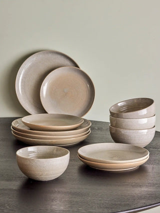 Earthenware dinnerware set, grey, taupe - 16 pieces