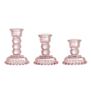 Bougeoir en verre rose Delphia - set de 3