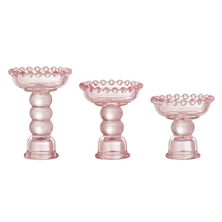 Bougeoir en verre rose Delphia - set de 3
