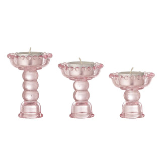 Bougeoir en verre rose Delphia - set de 3