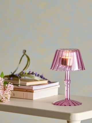 Candelabro de vidrio rosa Cisco 18cm