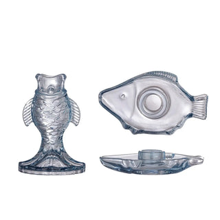 Bougeoir en verre bleu Linley