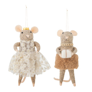 Kerstornament wol bruin peo 23cm- set van 2