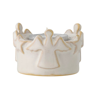 Tealight holder earthenware white Starry