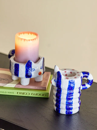 Kerzenhalter Keramik blau Caty - Set von 2