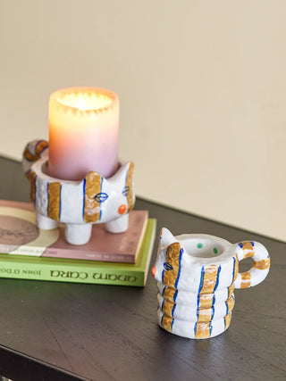 Bougeoir en céramique brun Caty - set de 2