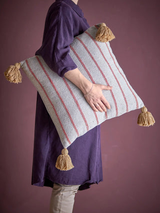 Kussen gerecycled katoen blauw Eviaya 45x45cm