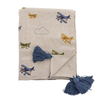 Manta de cuadros reciclada de algodón beige 130x160cm