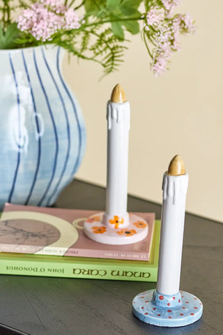 Set decoratie kaarsen aardewerk blauw Heida