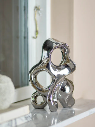 Figura decorativa de cerámica plateada Vinini 27cm