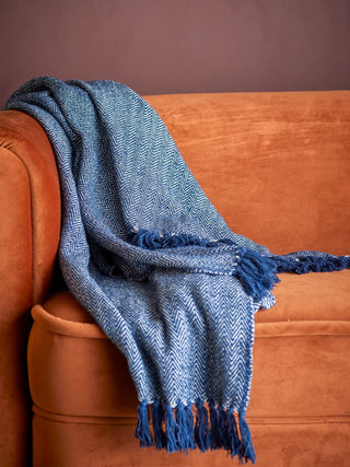 Plaid gerecycled katoen blauw 130x160cm