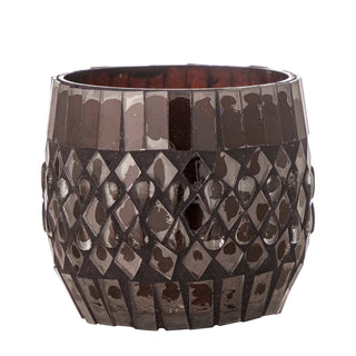 Waxinelichthouder gerecycled glas bruin Evaline 8cm