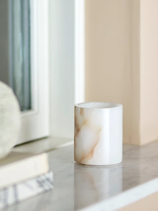 Portavelas de alabastro blanco Annebel