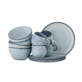 Sandrine blue earthenware breakfast set - set of 12