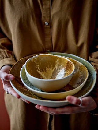 Schalenset aardewerk geel Lacey - set van 4