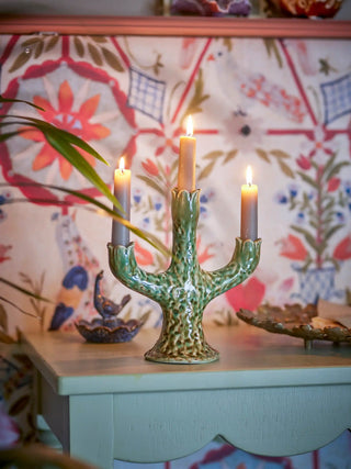 Kandelaar aardewerk groen Cyrill 21cm