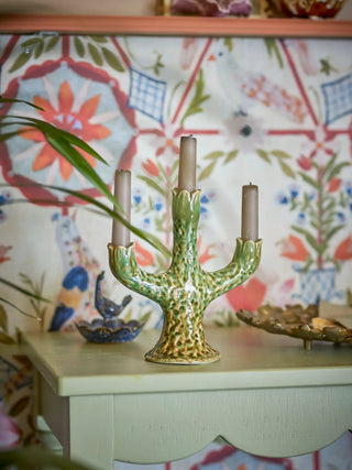 Kandelaar aardewerk groen Cyrill 21cm