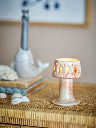 Theelichthouder aardewerk naturel Patty 12cm