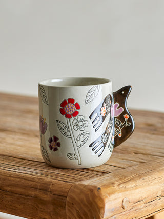 Set de tasses en grès Vivielle blanc/marron - 4 pièces