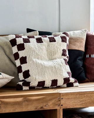 Kussenhoes Chess Bruin Gebroken wit 50x50cm