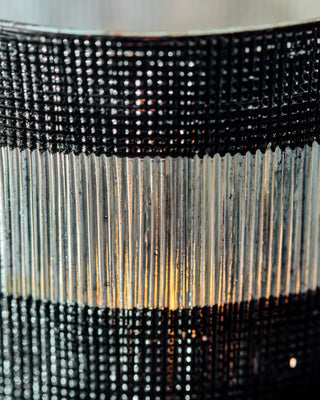 Theelichthouder Stripe Zwart Gebroken wit 9cm - 2 stuks