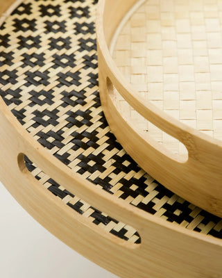 Palmblad dienbladen zwart natuur - set van 2